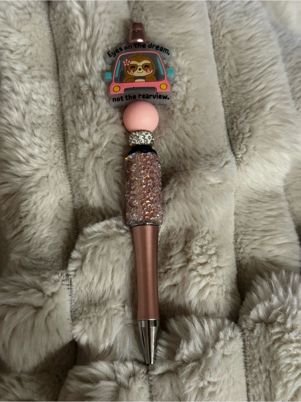 Pink Crystal Sloth Accent Pen - Decorative Desk Accessory